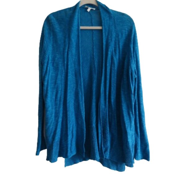 Eileen Fisher Sweaters - EILEEN FISHER Linen Cotton Blend Textured Knit Open Front Cardigan Ocean Blue 1X